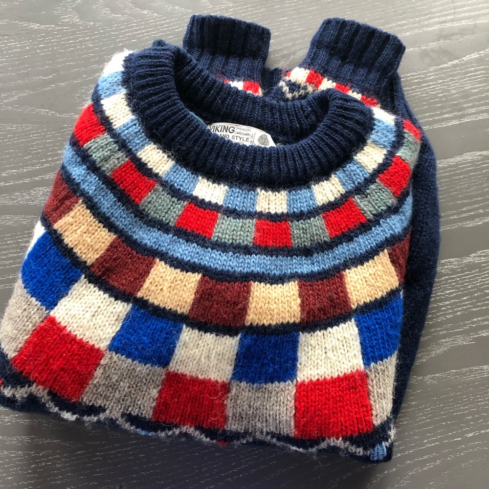 Vintage Viking Sweater Pure Wool Navy Blue S